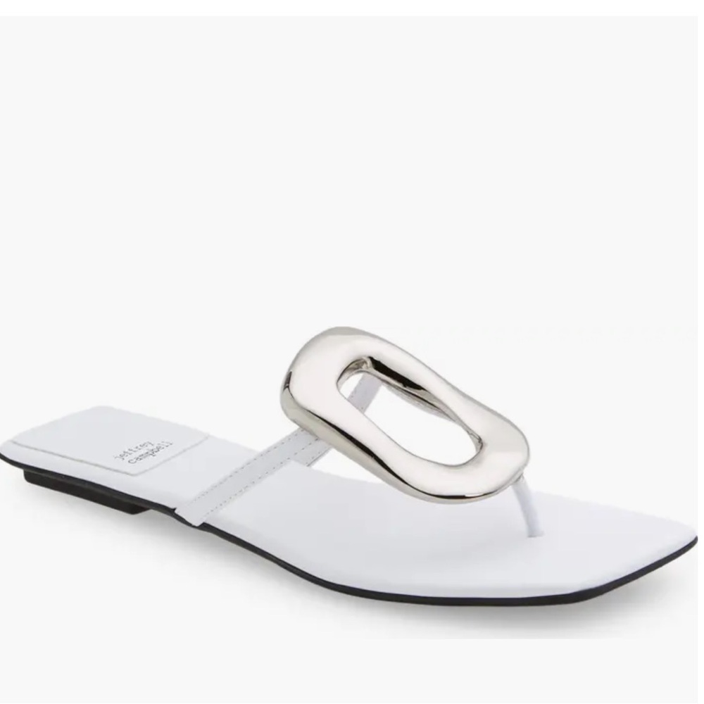 Jeffrey Campbell Linques Flip Flop – White & Silver | Size 6.5